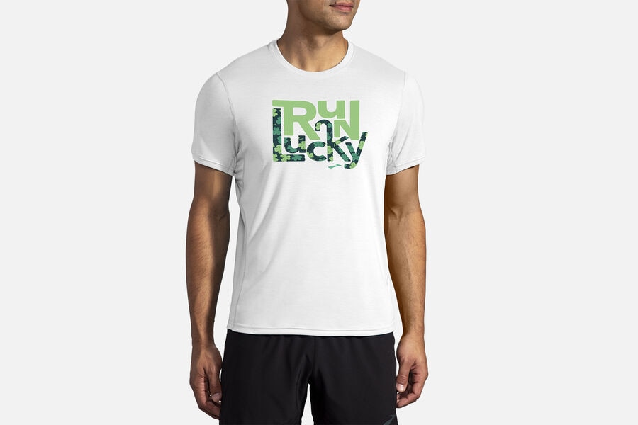 Brooks Men's Distance Graphic Sleeve Tops Run Lucky/St. Patricks Day ( HILJV3190 )